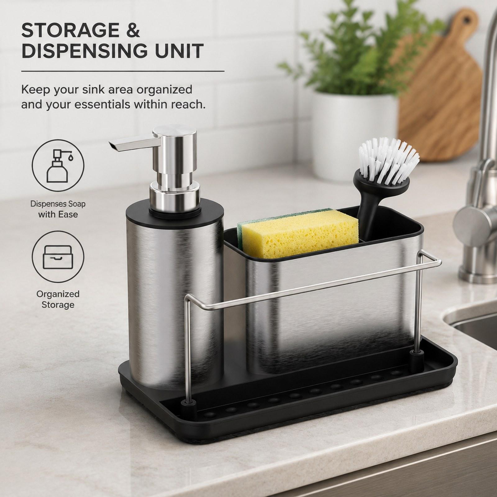 Set Dispenser Sapone da Cucina - Kitchen Gadgets Dispenser Brush Holder recensione e prezzo